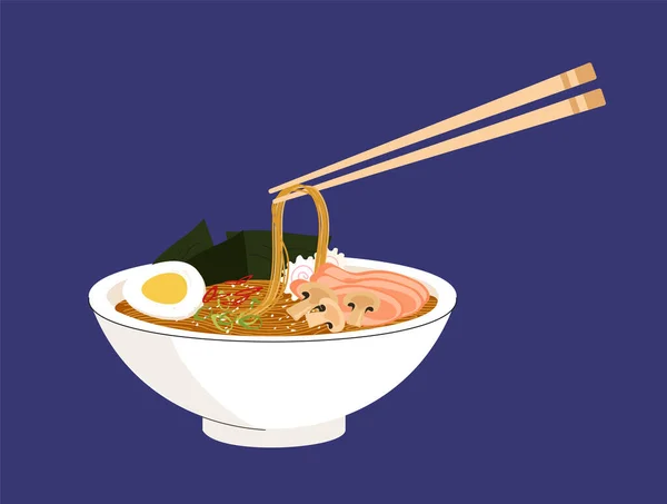 Ramen Zupa Makaron Koncepcji Miski Tradycyjne Koreańskie Jedzenie Kuchnia Azjatycka — Wektor stockowy