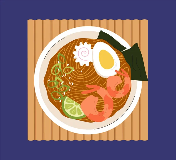 Soupe Ramen Dans Bol Concept Vue Dessus Nouilles Aux Crevettes — Image vectorielle