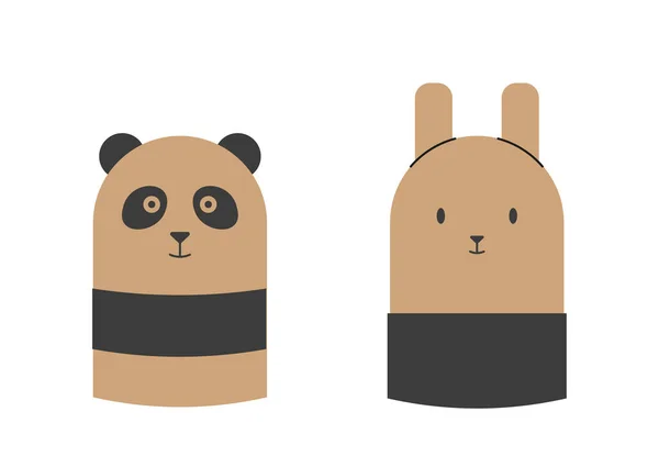婴儿木制玩具在丑闻式的概念 熊猫和野兔的风格很简约 手工装饰元件 模版和模型 在白色背景上孤立的卡通平面矢量图解 — 图库矢量图片