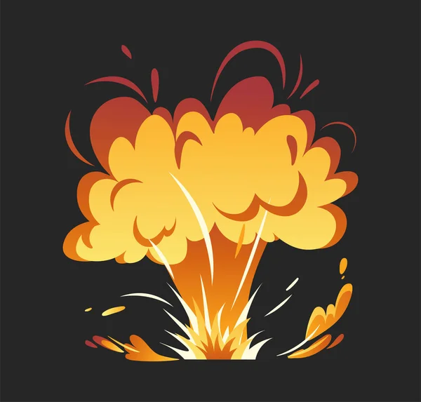 炸弹爆炸矢量的概念 销毁和爆炸 火焰和闪光 武装冲突和战争 恐怖主义 海报或横幅 在黑色背景上孤立的卡通平面插图 — 图库矢量图片