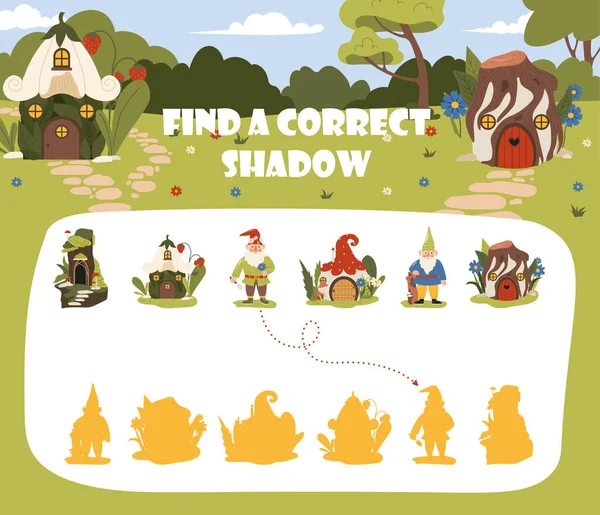 找到正确的影子童话概念 为儿童 学龄前儿童提供的教育材料 玩智力游戏 布局和模型 卡通平面矢量插图 — 图库矢量图片