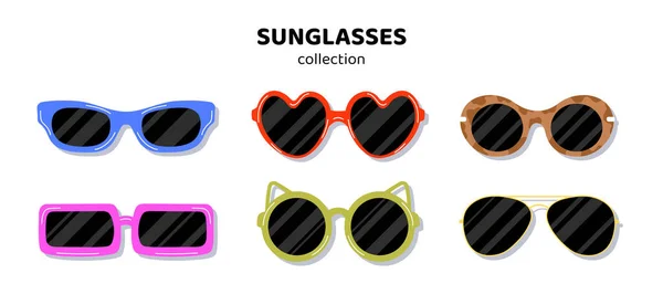 Different Shapes Sunglasses Set Eye Protection Accessory Clothing Element Summer — Stock Vector