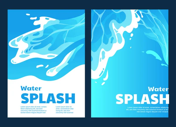 Banners Com Conjunto Respingos Água Líquido Água H2O Mar Oceano — Vetor de Stock