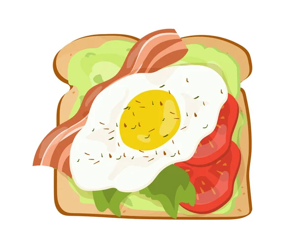 Koncepcja Tostów Śniadaniowych Smażony Chleb Jajkiem Bekonem Warzywami Pyszne Zdrowe — Wektor stockowy