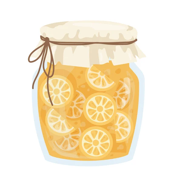 Szklany Słoik Pomarańczowym Dżemem Konserwy Pomarańcze Cukrem Deser Delikatność Naturalny — Wektor stockowy