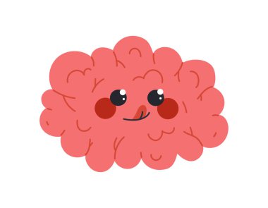 Sevimli insan beyni konsepti. Biyoloji ve anatomi eğitim materyalleri ve eğitim. Ayrı bir organ. Şablon, yerleşim ve modelleme. Çizgi film düz vektör çizimi beyaz arkaplanda izole edildi