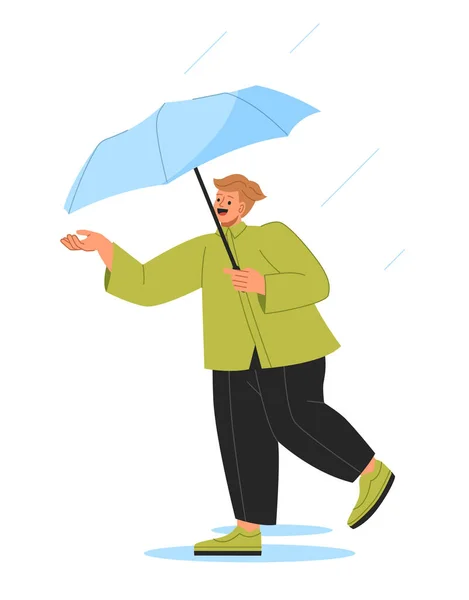 Man Umbrella Concept Guy Standing Outdoor Warm Clothes Autumn Fall — Stock Vector