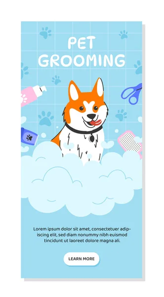 Pets Grooming Poster Concept Dog Sprays Scissors Beauty Procedures Care — Stock Vector
