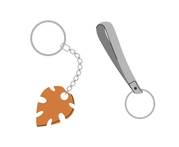 Set Trinkets Concept Toys Pendant Keys Keychains Pack Orange Steel — Stock Vector