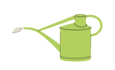 Yeşil sulama konsepti. Çiftçilik, tarım, bahçecilik. Bahçe aletleri. Sosyal ağlar ve kuryeler için etiket. Çizgi film düz vektör çizimi beyaz arkaplanda izole edildi