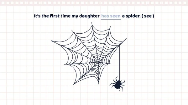 Basic English Grammar Present Perfect Tense Banner Poster Spider Web — Stock Vector