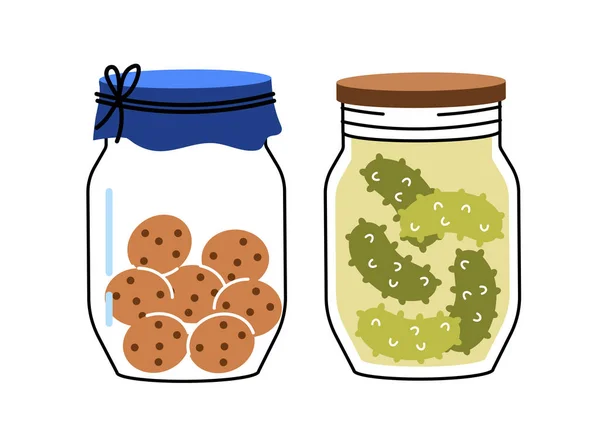 Concombres Conserve Concept Doodle Biscuits Chocoilate Légumes Dessert Délicatesse Modèle — Image vectorielle