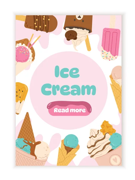 Ice Cream Banner Template Concept Frozen Chocolate Bar Stick Topping — Stock Vector