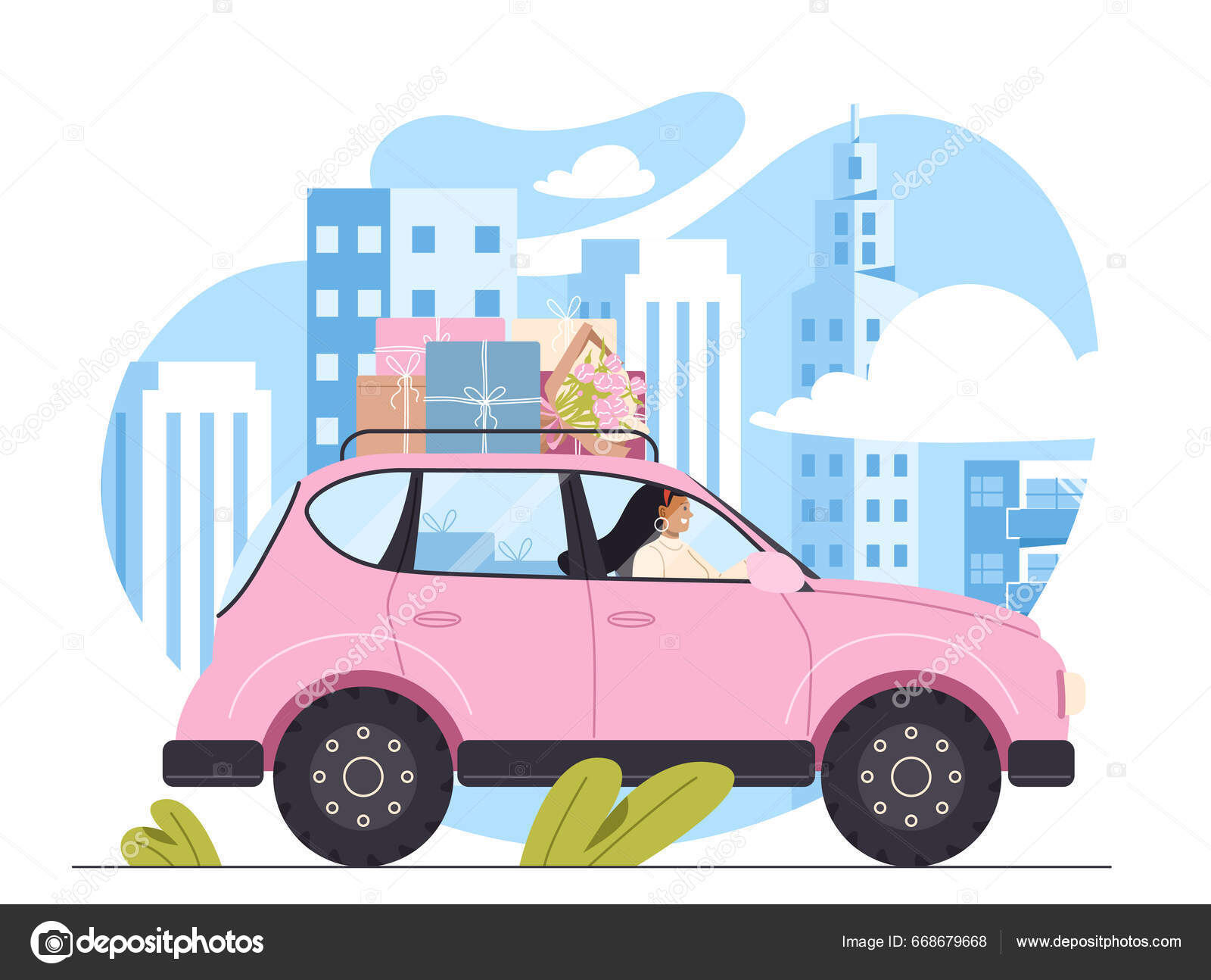 Woman Driving Car Gifts Concept Young Girl Pink Transport Automobile Stock  Vector by ©mymentalhealth 668679668