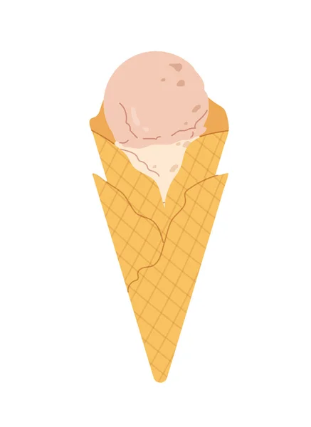 Dessert Ice Cream Sticker Concept Waffer Cone Vanilla Frozen Delicacy — Stock Vector