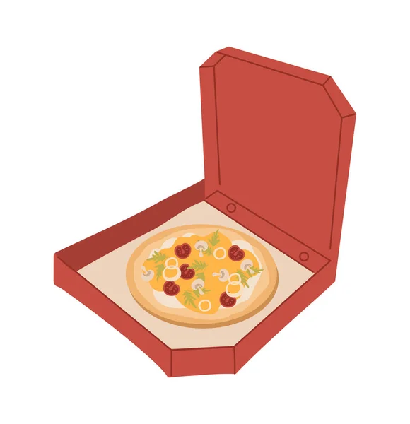 Пицца Красной Коробке Концепции Быстрая Вредная Пища Нездоровое Питание Упаковке — стоковый вектор