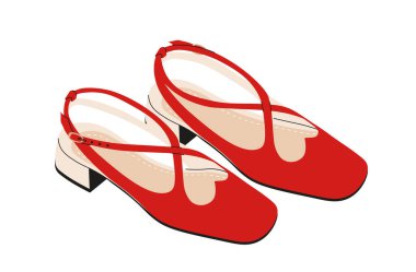 Kadın kırmızı ayakkabı konsepti. Moda, moda ve tarz. Güzel giyimin bir parçası. Estetik ve zarafet. Web sitesi afişi ya da afişi. Çizgi film düz vektör çizimi beyaz arkaplanda izole edildi