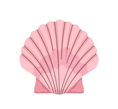 Sea shell concept. Natural sea and underwater object. Pink aquatic and tropical mollusk. Template, layout and mock up. Cartoon flat vector illustration isolated on white background clipart