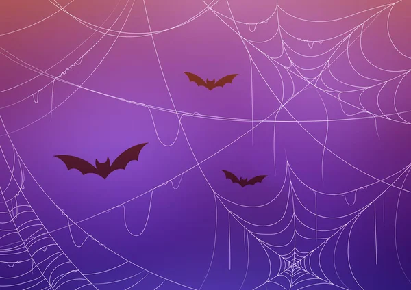 万圣节蜘蛛网壁纸的概念 纹理和模板 文本的位置 用网和蝙蝠来布置和模拟 国际恐惧和恐怖假日 卡通平面矢量插图 — 图库矢量图片