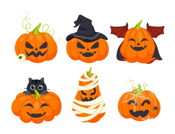 Halloween Kürbisse Set Dekorationselemente Für Gruselige Feiertage Und Feste Jack — Stockvektor