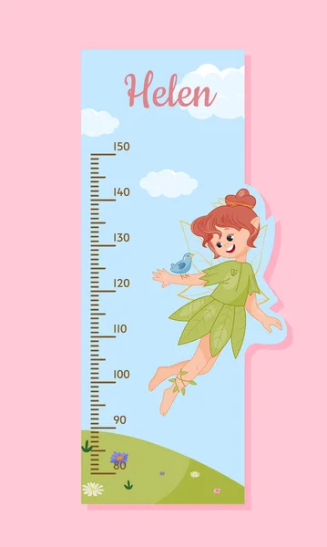 Height Meter Fairy Concept Centimeter Girls Ficttional Character Green Dress — Stock Vector