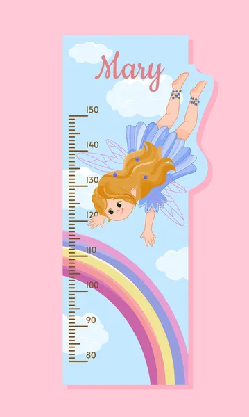 Height Meter Fairy Concept Centimeter Ficttional Character Blue Dress Rainbow — Stock Vector