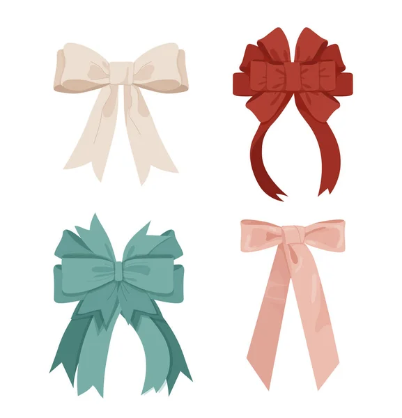 Bows Ribbons Set Red Pink Green Parts Clothes Beauty Aesthetics — Stock Vector