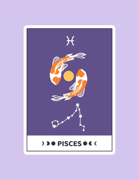 Horoscoop Kaart Met Pisces Concept Astrologisch Dierenriemteken Met Vissen Sterrenbeeld — Stockvector