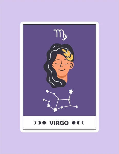 Horoscoop Kaart Met Virgo Concept Astrologisch Dierenriemteken Met Maagd Astrologie — Stockvector