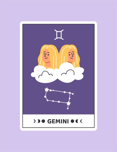 Cartão Horóscopo Com Conceito Gêmeos Signo Zodiacal Astrológico Com Gémeos — Vetor de Stock