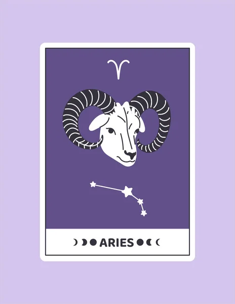 Horoscope Card Aries Concept Astrological Zodiac Sign Ram Constellation Birth — Stock Vector