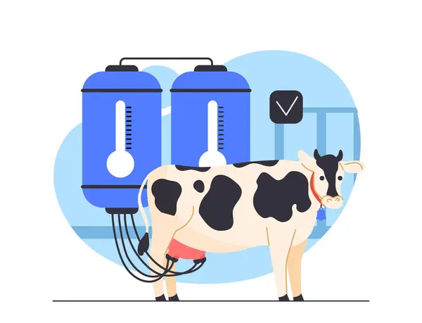 Süt Üretim Süreci Konsepti Fabrikada Imalatta Inek Sürü Üretiminde Web — Stok Vektör