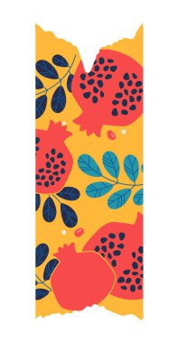 Albüm kağıdı bant konsepti. Tebrik kartı ya da yer imi. Yapraklı nar, yeşillik. Şablon, yerleşim ve modelleme. Çizgi film düz vektör çizimi beyaz arkaplanda izole edildi