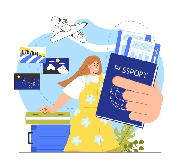 Paspoort Met Instapkaart Concept Vrouw Met Document Achtergrond Van Het — Stockvector