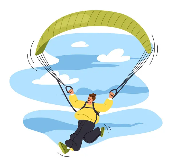 Fallschirmspringer Konzept Junger Kerl Mit Fallschirm Himmel Aktiver Lebensstil Und — Stockvektor