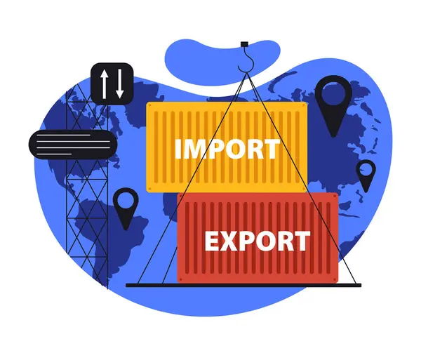 Import Export Boxes Concept Global Business International Trading Transportation Shipping — Stock Vector