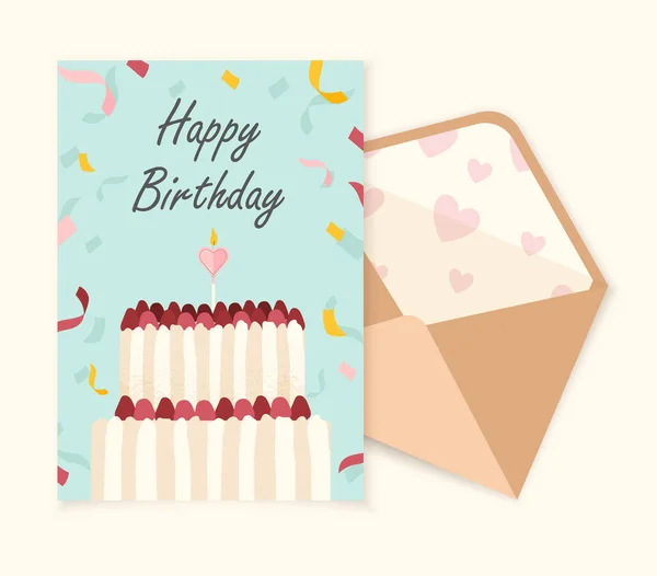 Concepto Postal Cumpleaños Tarjeta Saludo Invitación Con Carta Sobre Pastel — Archivo Imágenes Vectoriales