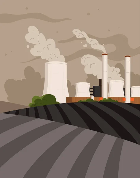 Fabriker Smutsiga Jorden Affisch Kolföroreningar Från Anläggningar Smuts Från Industrifabrik — Stock vektor