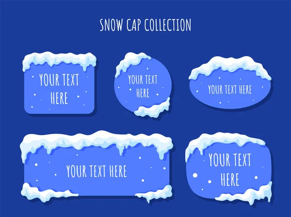 Sneeuwkap Met Tekstset Ijsblokjes Met Letters Sneeuw Symbolen Van Wintervakantie — Stockvector