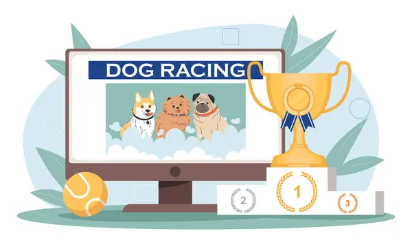 Dog Racing Concept Golden Trophy Purebred Puppies Tournament Contest Domestic — Stock Vector