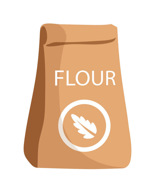 Baker elements set. Bag with flour. Ingredient for preparation bakery and pastry food. Sack of rice and oat. Template and layout. Flat vector collection isolated on white background