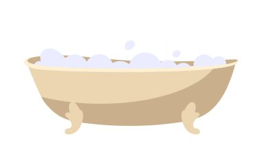 Otel unsuru konsepti. Köpük sabunlu banyo. Temizlik ve hijyen. Odada konfor ve konfor. Tatil ve tatil, turizm. Düz vektör çizimi beyaz arkaplanda izole edildi