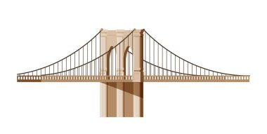 New York şehri elemanı. Büyük bej bir köprü. Trafik ve yol. Seyahat ve seyahat. Şehir altyapısı. Web sitesi için grafik ögesi. Düz vektör çizimi beyaz arkaplanda izole edildi
