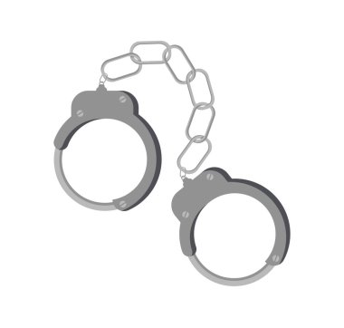 Polis unsurları ayarlandı. Paslanmaz kelepçeler. Polis ya da polis ekipmanı. Savunma Bakanlığı ve yasal savunma. Sosyal medya etiketi. Düz vektör çizimi beyaz arkaplanda izole edildi