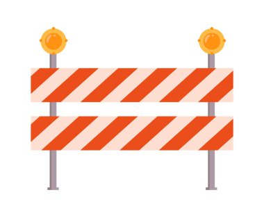 Yol bariyeri kavramı. Işıklı kırmızı çizgiler. Trafik kuralları, inşaat endüstrisi. Web sitesi için grafik ögesi. Düz vektör çizimi beyaz arkaplanda izole edildi