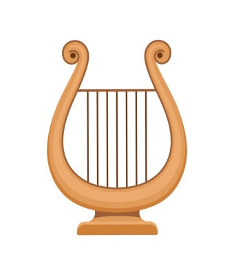 Bir müzik seti. Altın arp. Yaratıcılık ve sanat için ekipman. Telli müzik aleti. Web sitesi için grafik ögesi. Düz vektör çizimi beyaz arkaplanda izole edildi
