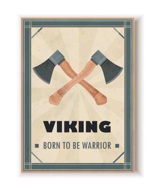 Ancient viking poster. Nordic or scandinavian axes. Culture, history and mythology. Barbarian and knight. Ancient celtic weapon. Flat vector illustration isolated on white background clipart