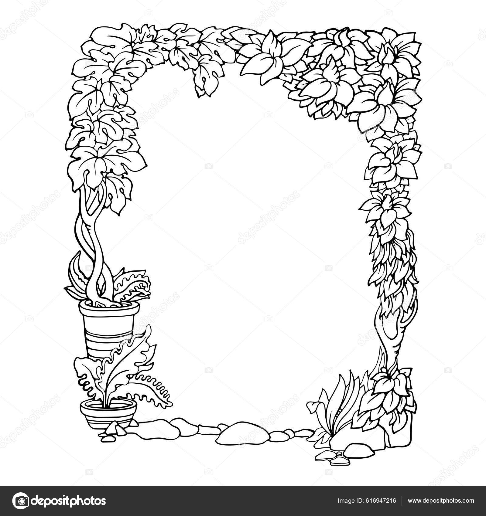 Flower Border Black And White A4 Size