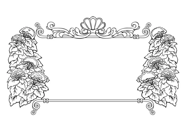 Цветочная Граница Черно Белый Линейный Дизайн Контур Ручной Работы Цветочная — стоковый вектор