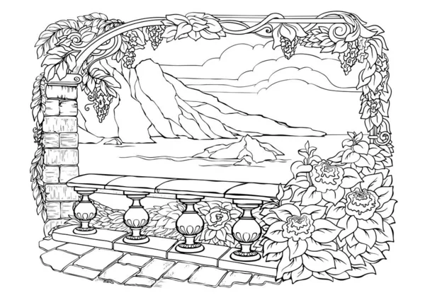 Ρομαντικό Μυστικό Κήπο Έγχρωμες Σελίδες Βιβλίο Ζωγραφικής Για Ενήλικες Χρωστική — Διανυσματικό Αρχείο